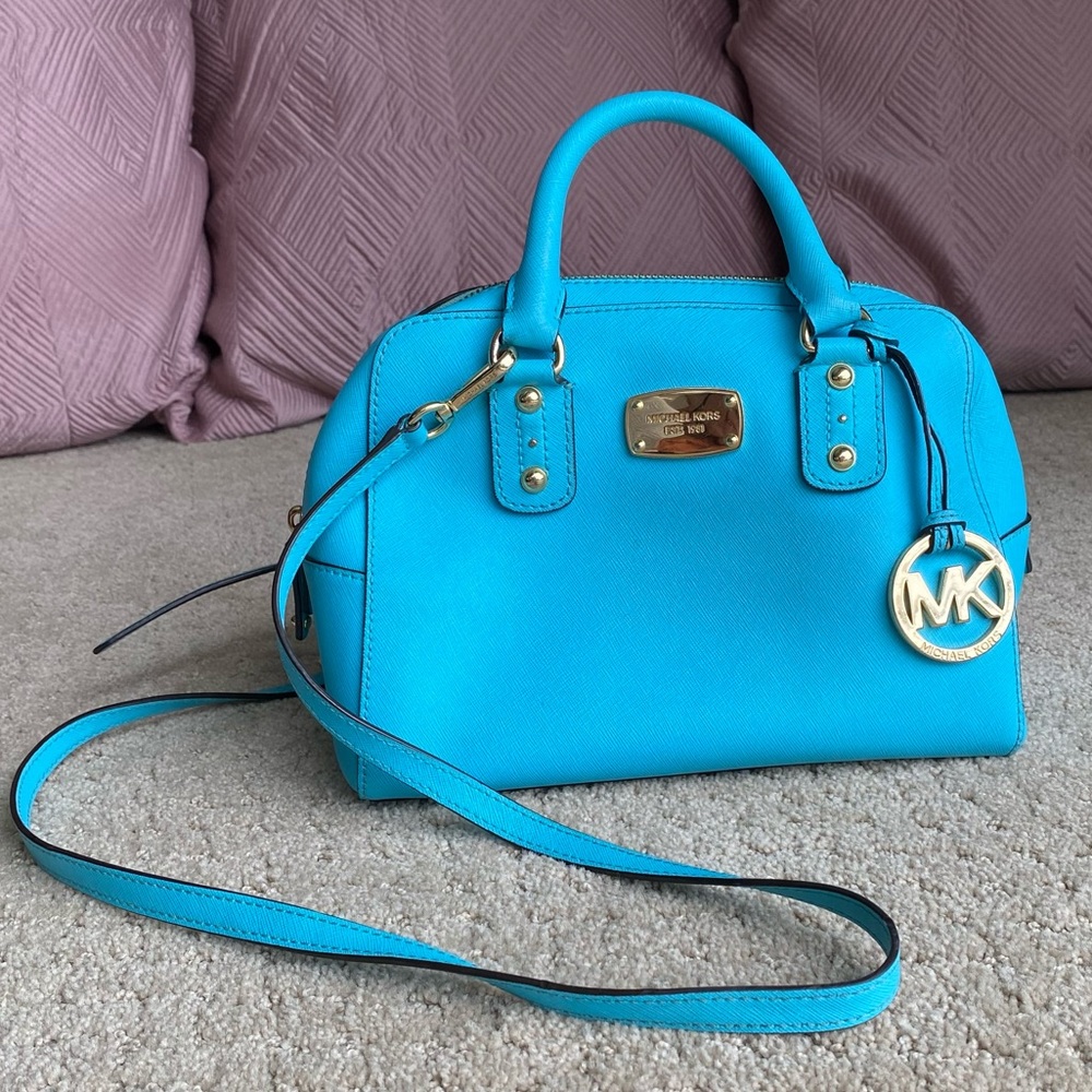 Michael Kors Crossbody Purse (Cyan & Gold)